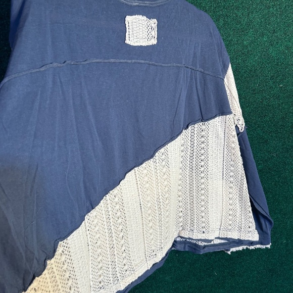 154 NWOT POL oversized Long Sleeve Crochet Print Peace Symbol Indigo Shirt - Picture 12 of 13